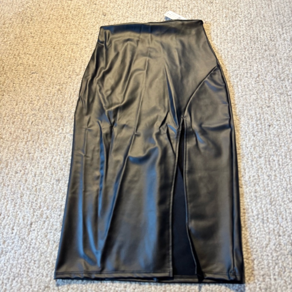 Faux black leather pencil skirt